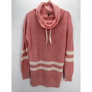 Poof! Peachy Orange & Cream Oversize Knit Sweater Long Sleeve, Cowl Neck Large‎